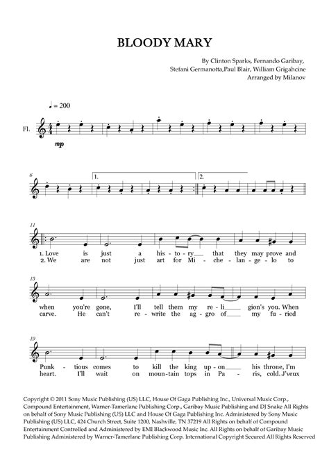 bloody mary lady gaga sheet music